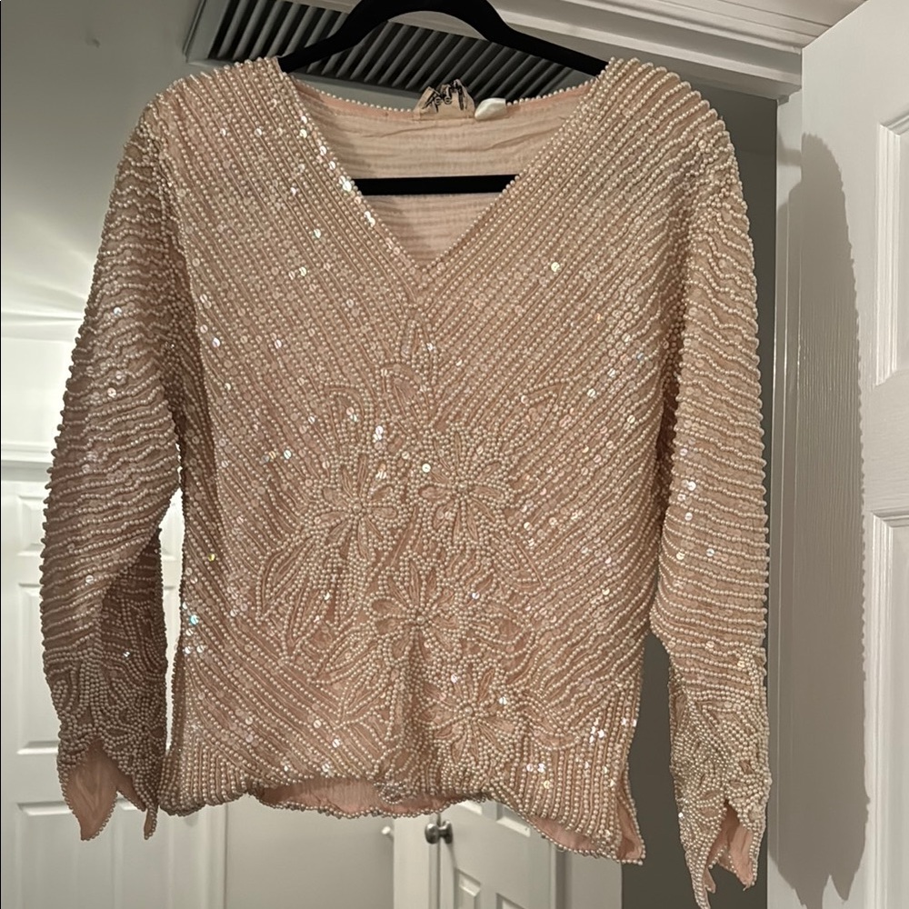 SWEE LO Elegant Cream Beaded Sweater
